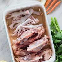 pasture raised organic chicken frames and feet to make chicken bone broth available for purchase from our online store. 
